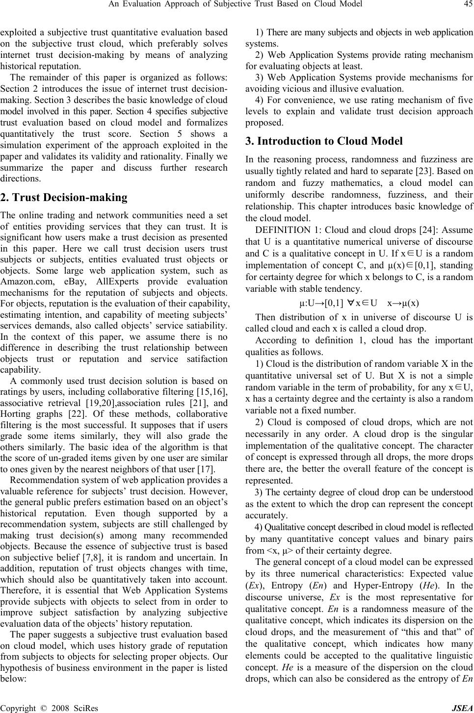 An Evaluation Approach of Subjective Trust Based on Cloud Model
