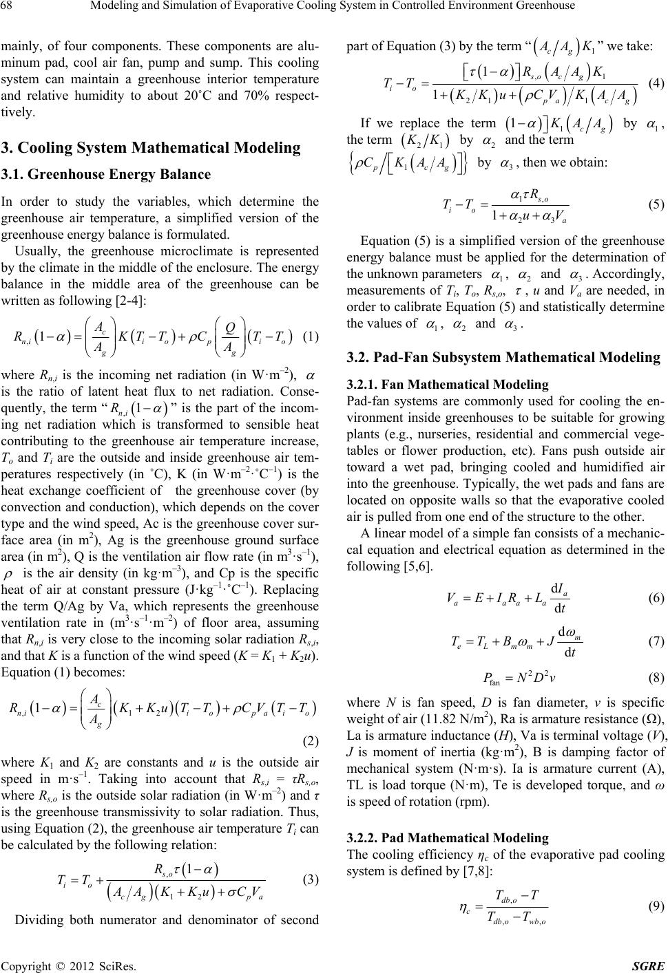 Modeling and Simulation of Evaporative Cooling System in Controlled ...