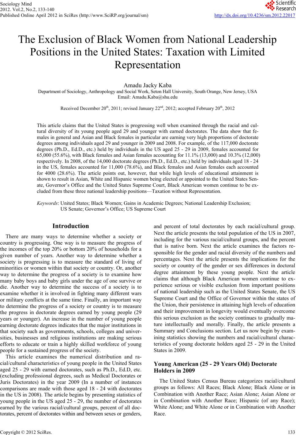 The Exclusion of Black Women from National Leadership Positions in the ...