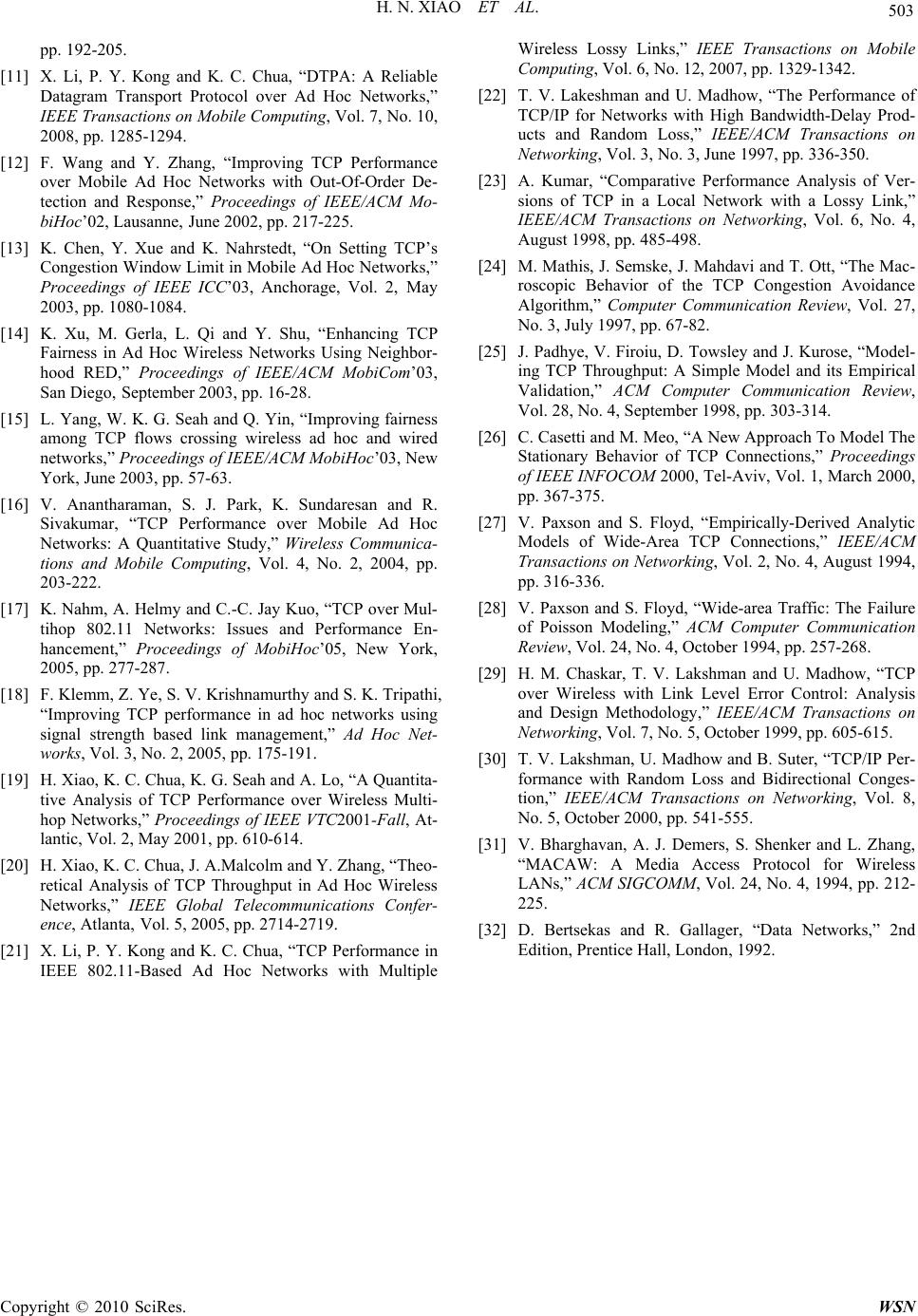 Modelling and Analysis of TCP Performance in Wireless Multihop Networks