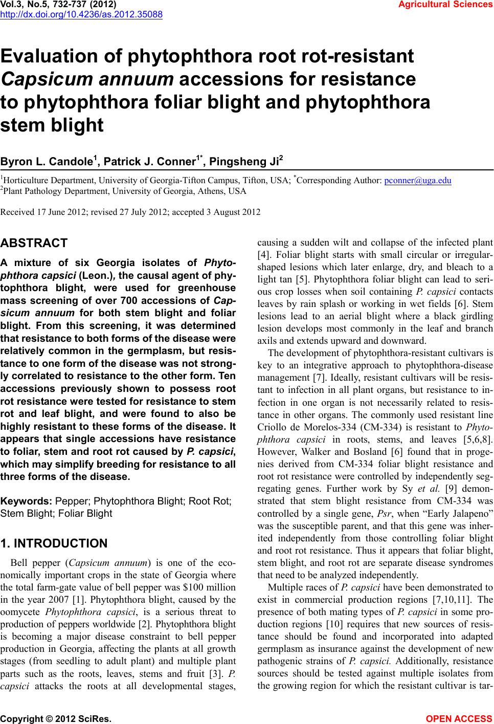 Evaluation of phytophthora root rot-resistant Capsicum annuum ...