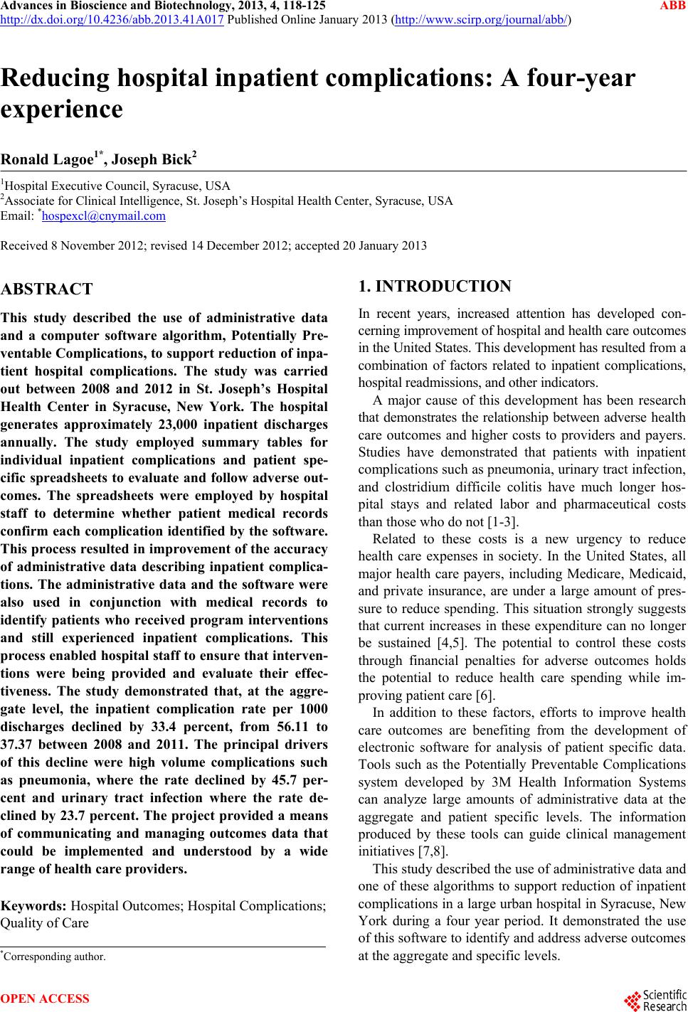 Reducing hospital inpatient complications: A four year experience