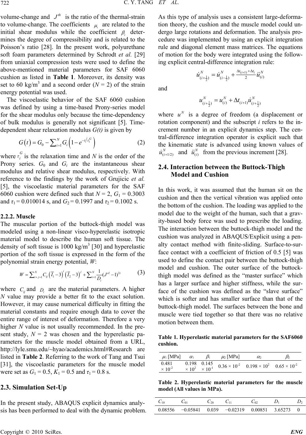 Finite Element Analysis of Contact Pressures between Seat Cushion and ...