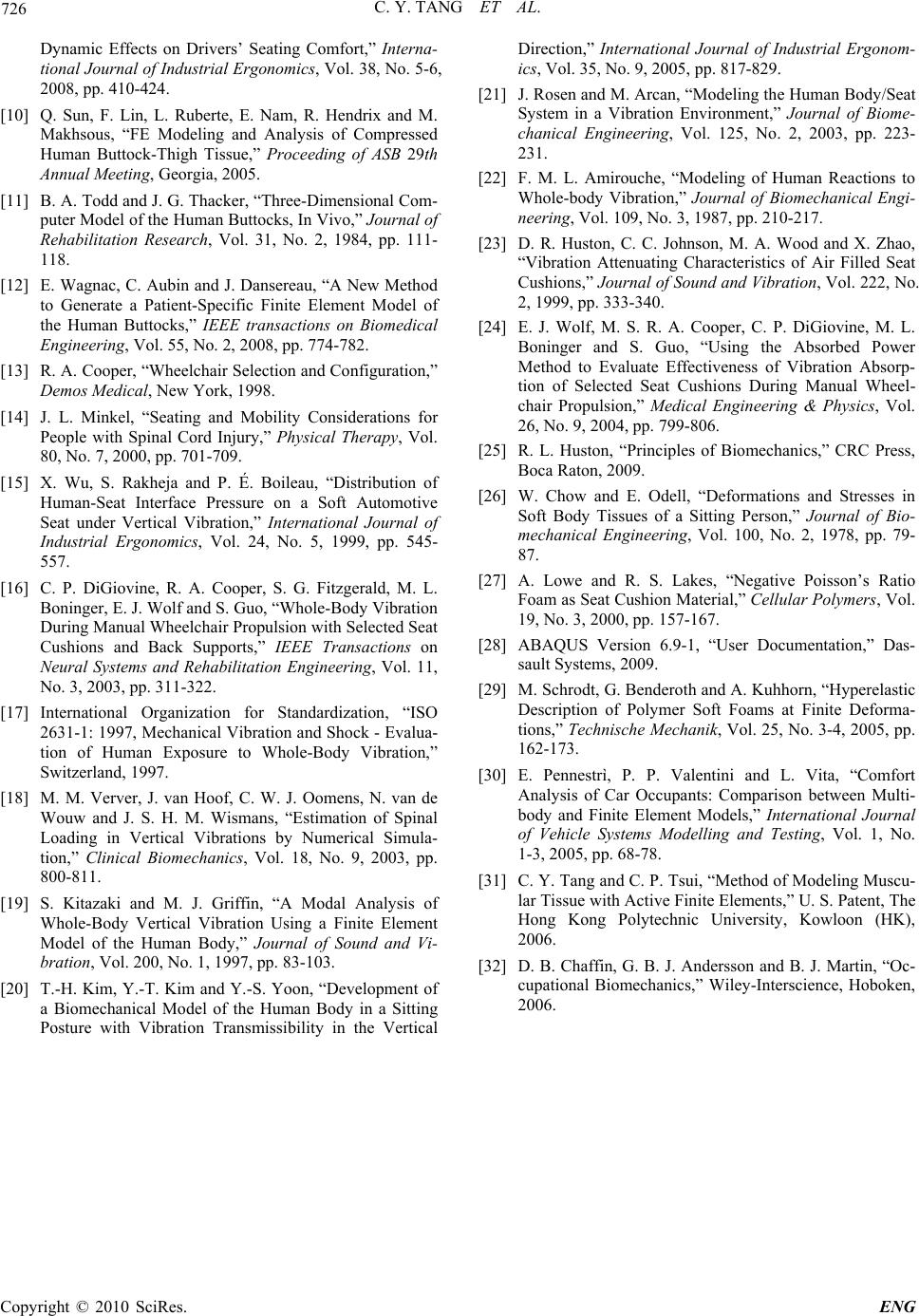 Finite Element Analysis of Contact Pressures between Seat Cushion and ...