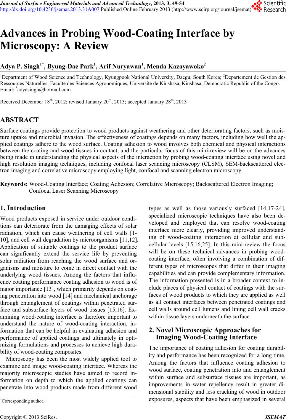 Advances in Probing Wood-Coating Interface by Microscopy: A Review