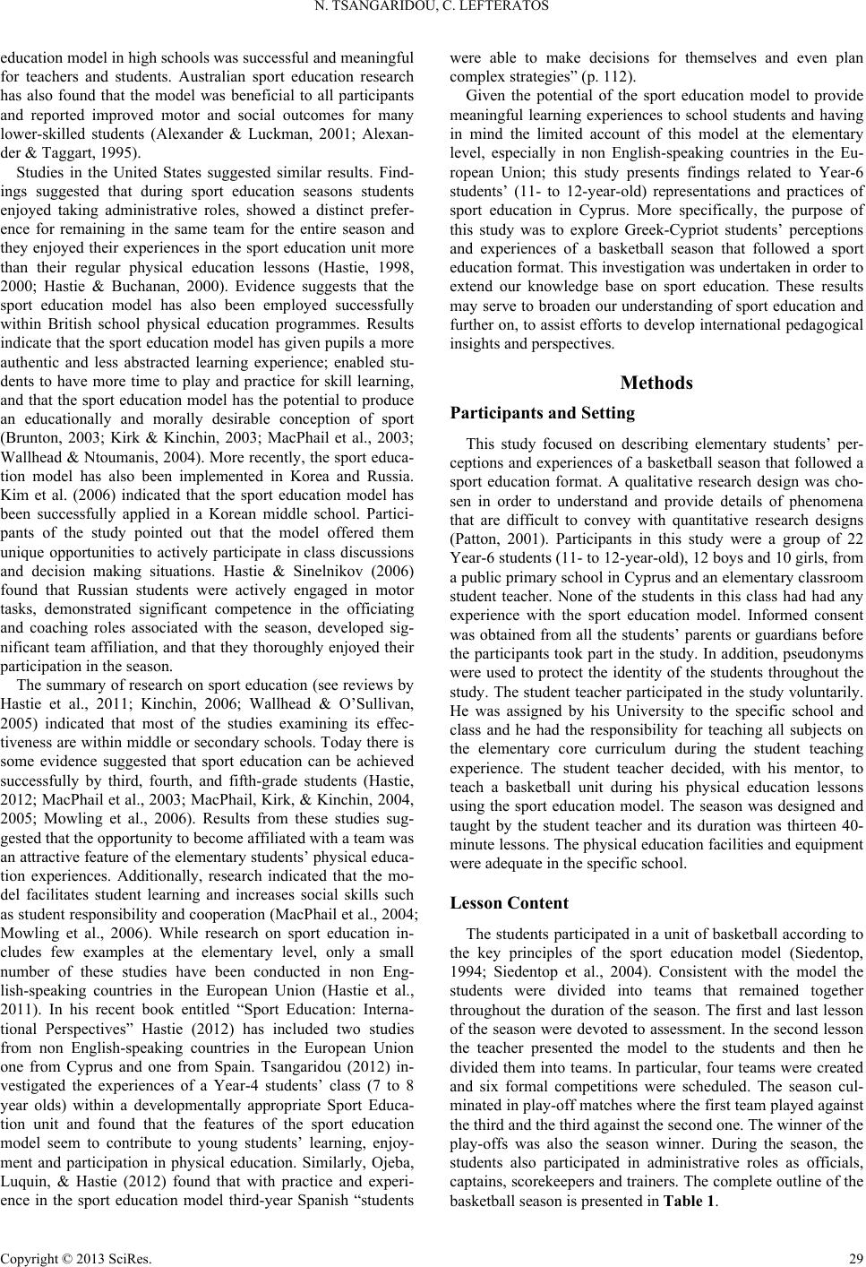 Elementary Students’ Views and Experiences on Sport Education in Cyprus