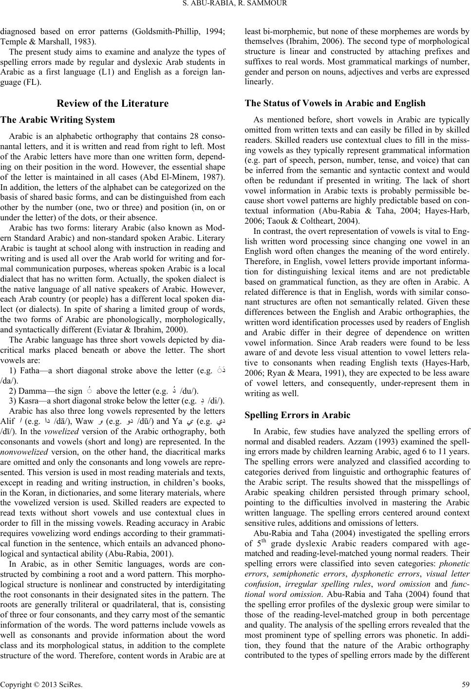 Spelling Errors’ Analysis of Regular and Dyslexic Bilingual Arabic ...