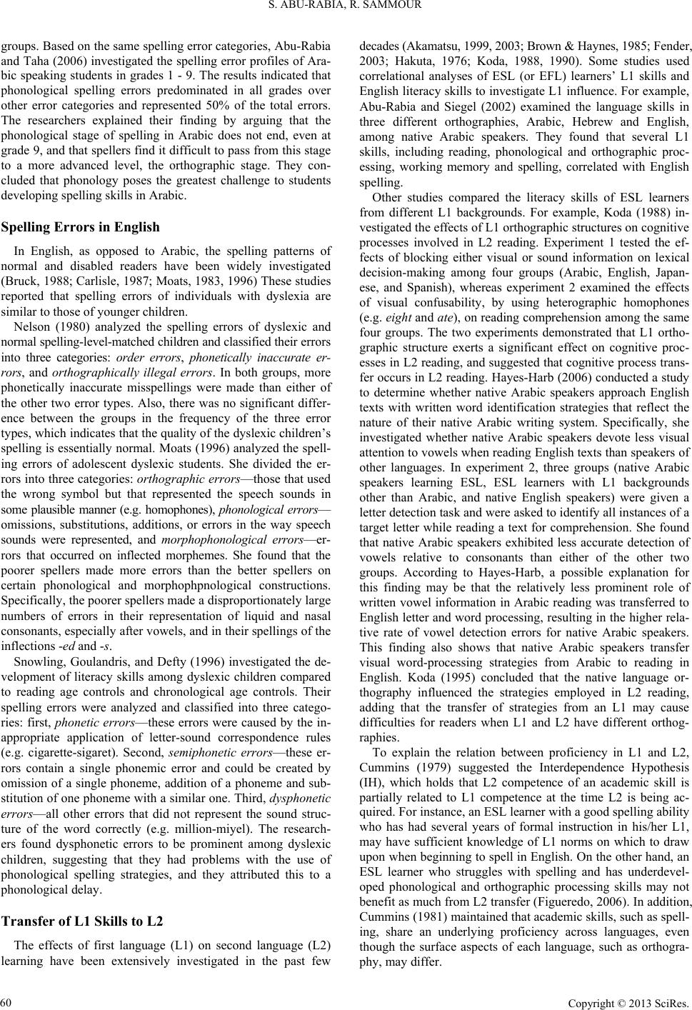 Spelling Errors’ Analysis of Regular and Dyslexic Bilingual Arabic ...
