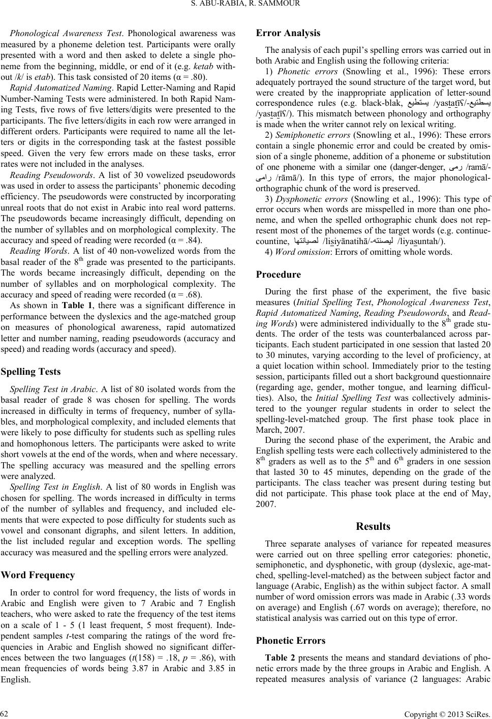 Spelling Errors’ Analysis of Regular and Dyslexic Bilingual Arabic ...