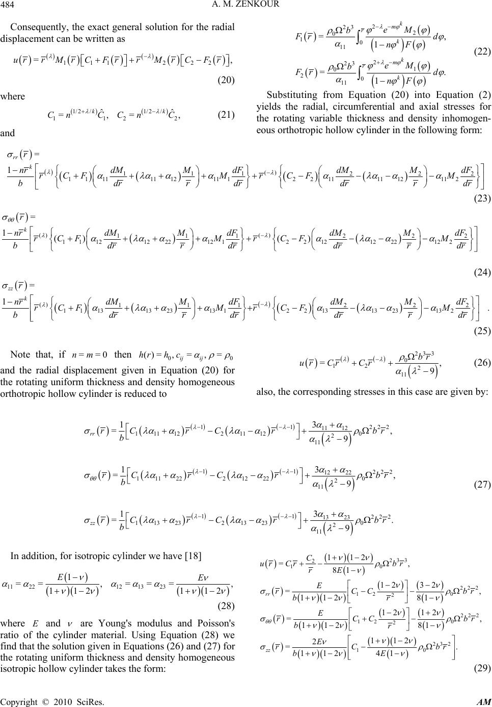Rotating Variable-Thickness Inhomogeneous Cylinders: Part I—Analytical ...