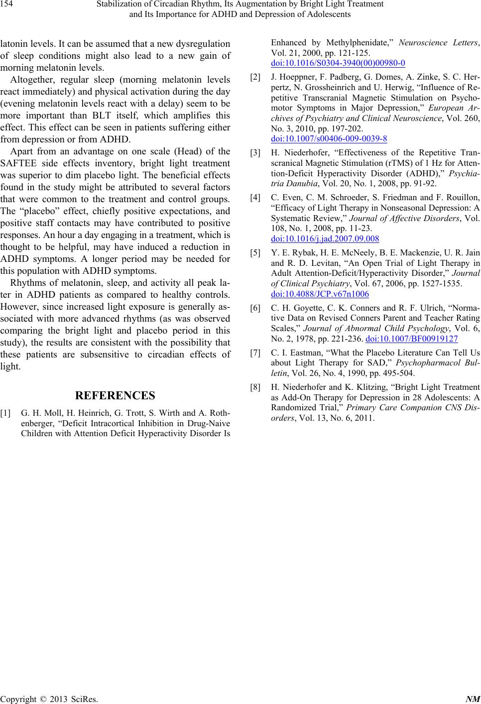 Stabilization of Circadian Rhythm, Its Augmentation by Bright Light ...