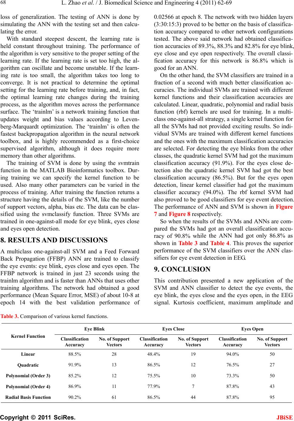 Comparison of SVM and ANN for classification of eye events in EEG