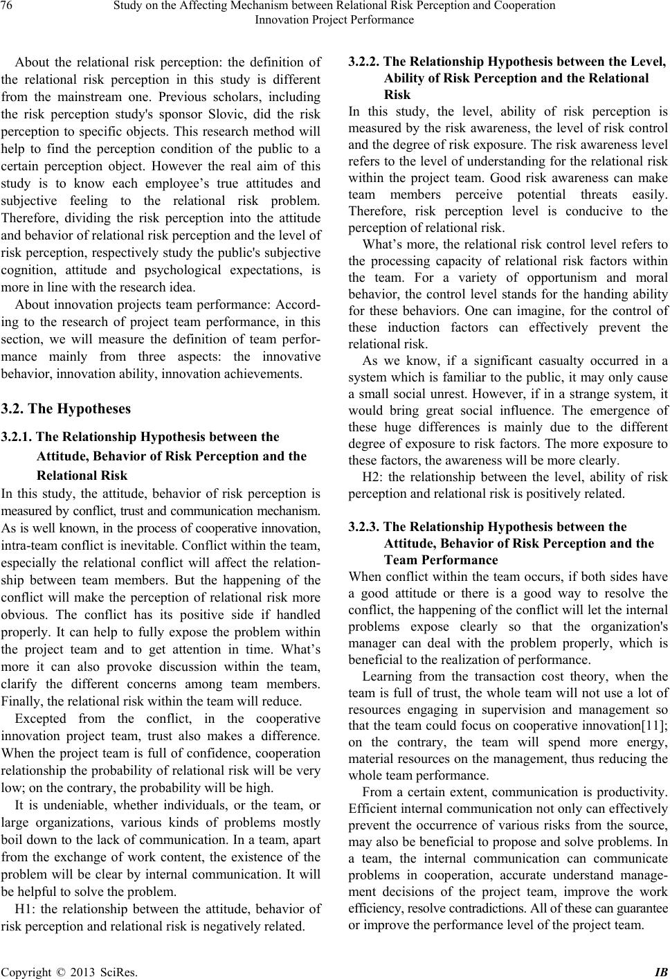 Study on the Affecting Mechanism between Relational Risk Perception and ...