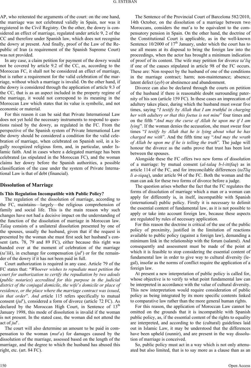 Application of the New Moroccan Family Code in Spain (with a Gender ...