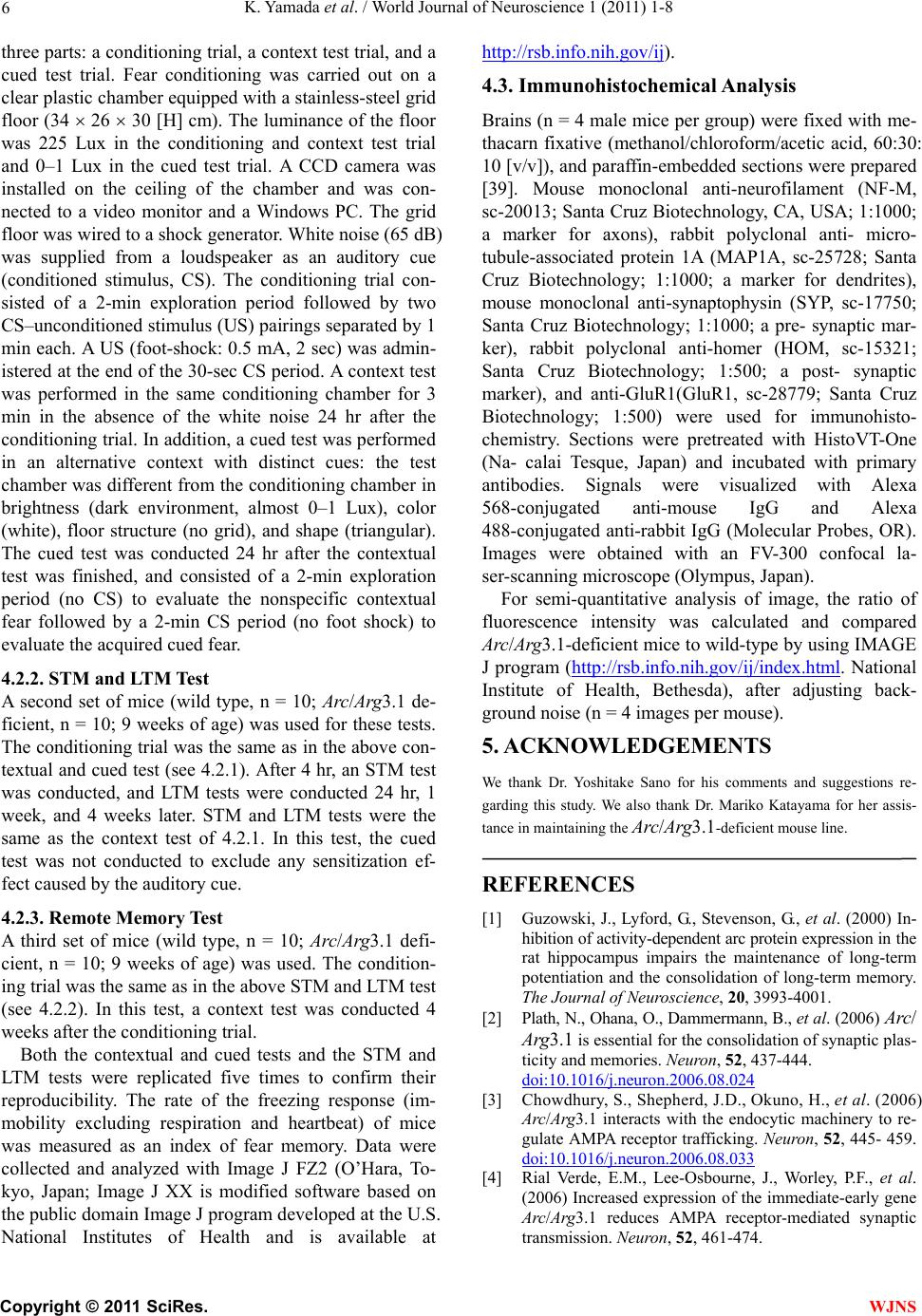 Analyses of fear memory in Arc/Arg3.1-deficient mice: intact short-term ...
