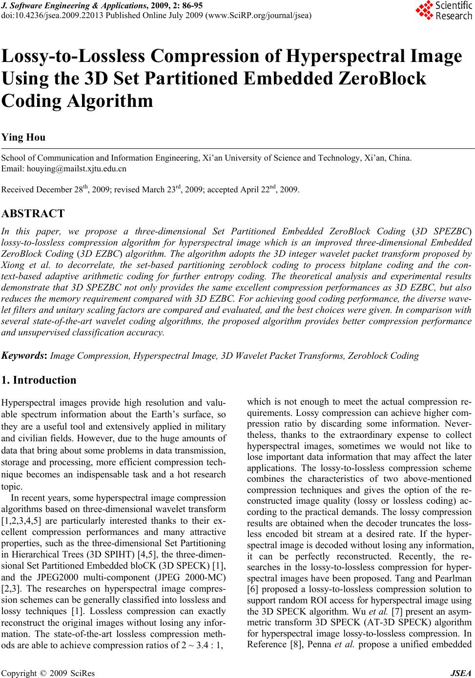 Lossy-to-Lossless Compression of Hyperspectral Image Using the 3D Set ...