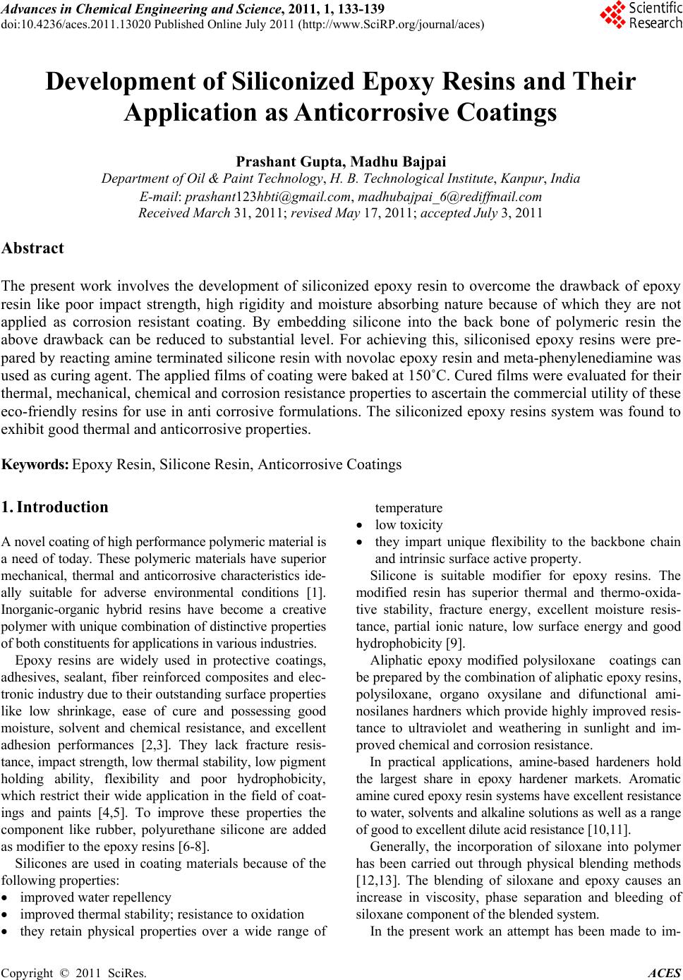 Development of Siliconized Epoxy Resins and Their Application as ...