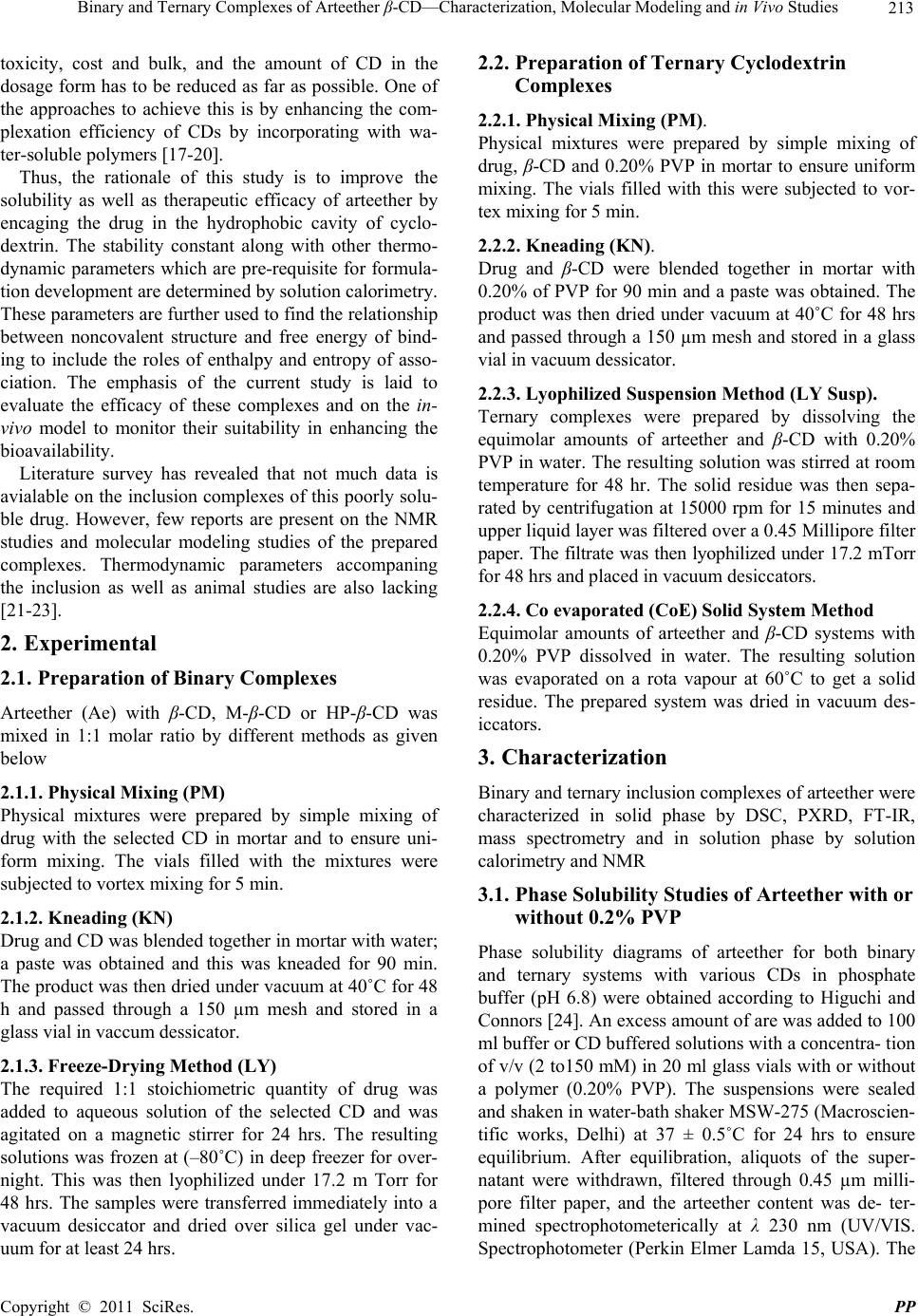 Binary and Ternary Complexes of Arteether β-CD - Characterization ...