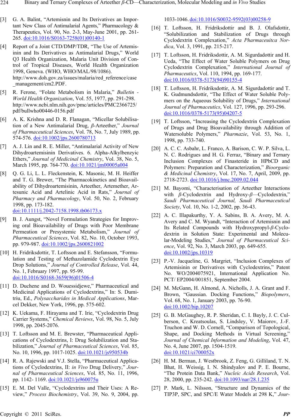 Binary and Ternary Complexes of Arteether β-CD - Characterization ...