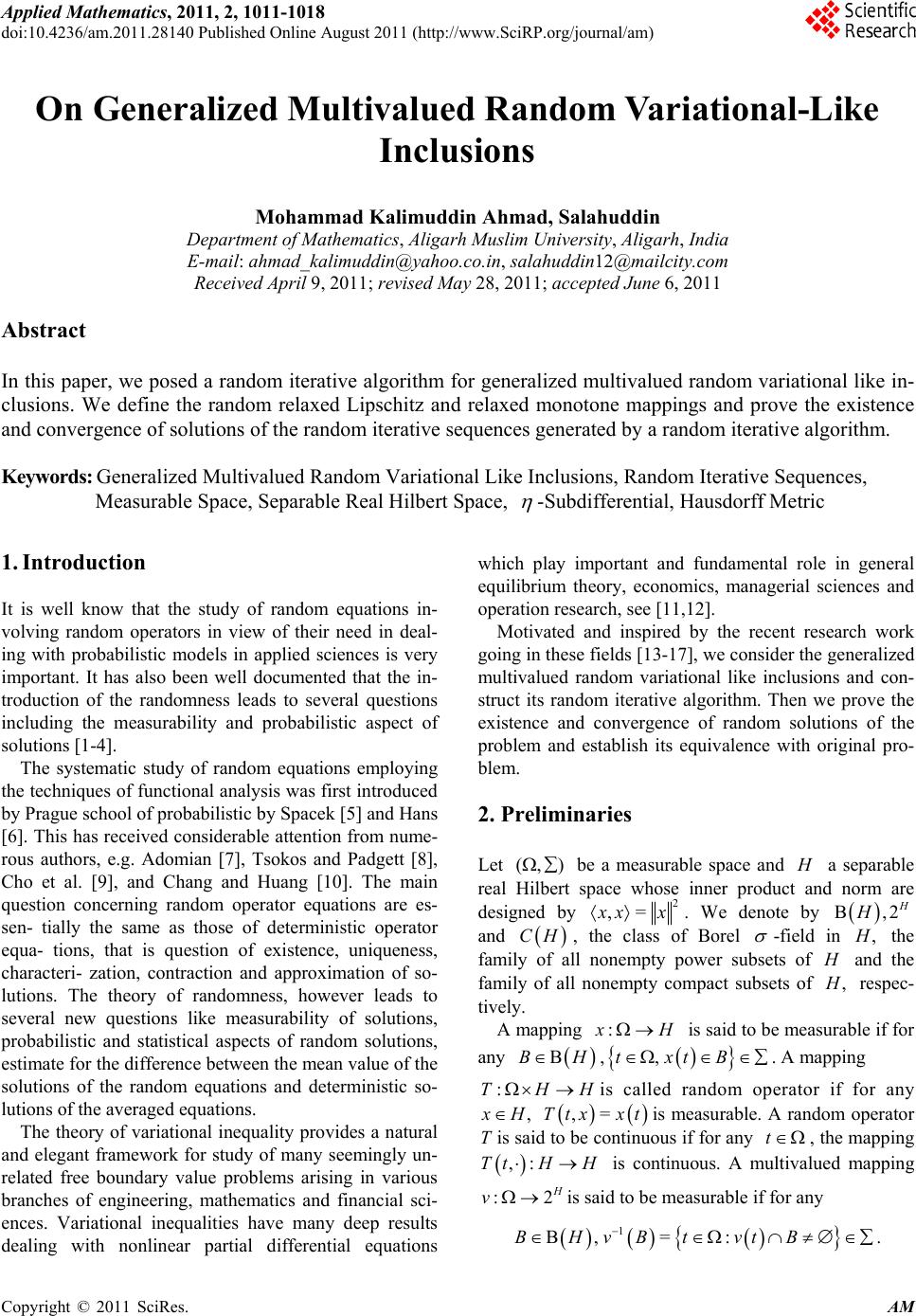 On Generalized Multivalued Random Variational-Like Inclusions