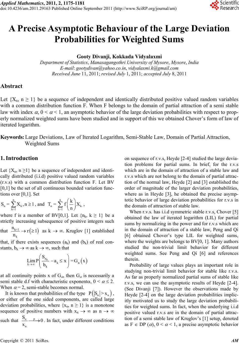 A Precise Asymptotic Behaviour of the Large Deviation Probabilities for ...